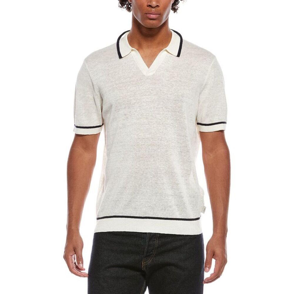 Onia Mens  Linen Johnny Collar Polo Sweater, White